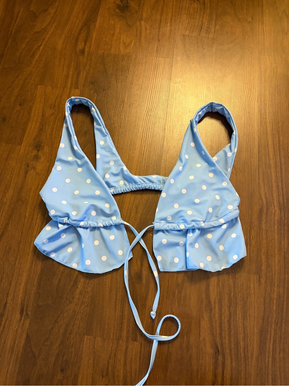 Light Blue Polka Dot Ruffle Bikini Top